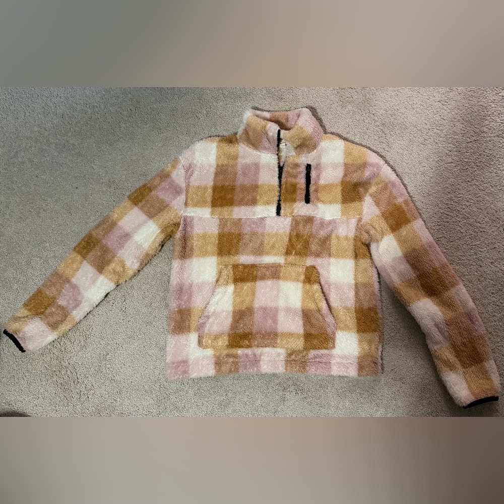 Wallflower Pink and Tan Plaid Fleece Hoodie